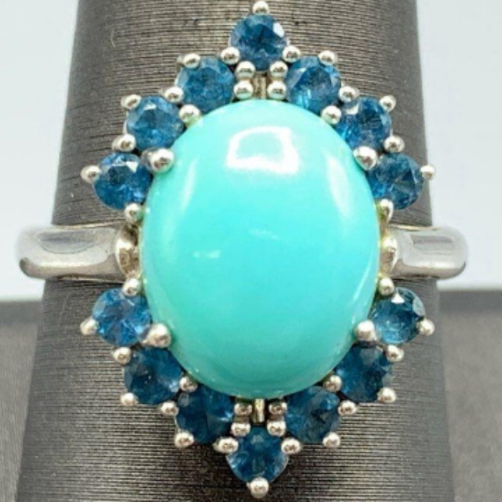 Sterling Silver Sleeping Beauty Turquoise Swiss Blue Topaz Ring